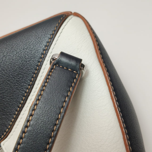 Loewe Puzzle Small Tricolor Black Grey Calfskin Leather Braided Handle Crossbody Bag