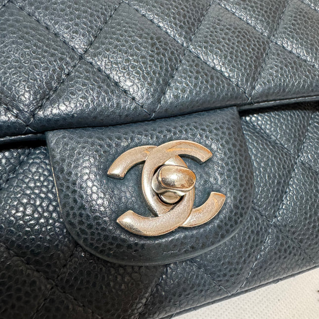 Chanel Classic Flap Rectangular Mini Navy Caviar Leather Silver Hardware 2015-16