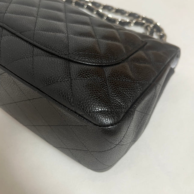 Chanel Classic Flap Jumbo 2009 Black Caviar Leather Single Flap Silver Hardware