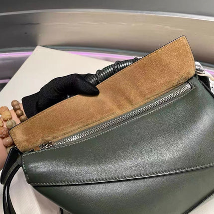 Loewe Puzzle Edge Braided Handle Small Dark Green Nappa Calfskin leather Crossbody bag