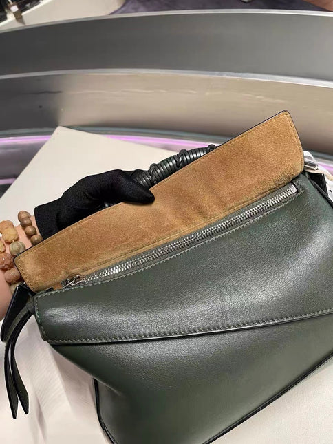 Loewe Puzzle Edge Braided Handle Small Dark Green Nappa Calfskin leather Crossbody bag