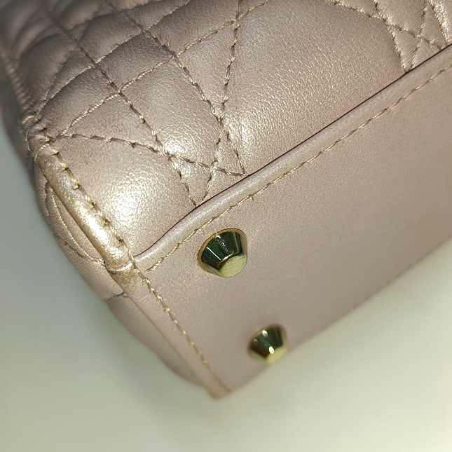 Lady Dior Mini Pearlescent Pink Lambskin Leather Gold HW Chain Strap