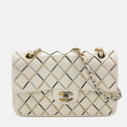 Chanel Classic Flap Small White Leather and Gilt and Silver Hardware, 2020-2021-Luxbags
