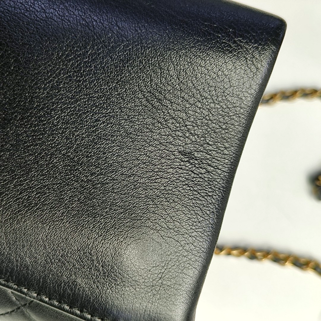 Chanel Classic Flap Mini Pearl Chain Black Lambskin Gold Hardware
