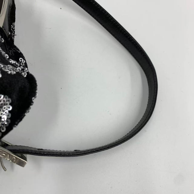 FENDI Mini Bucket White Heart Shaped Sequin Black Bag