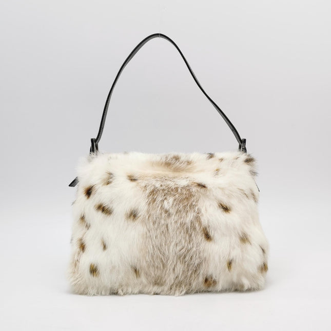 Fendi Mamma Baguette Rabbit Fur Polka Dots Print Shoulder Bag