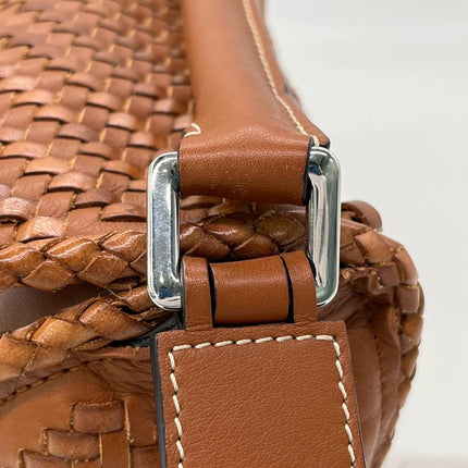Loewe Puzzle Small Leather Woven Caramel Tan Crossbody Bag