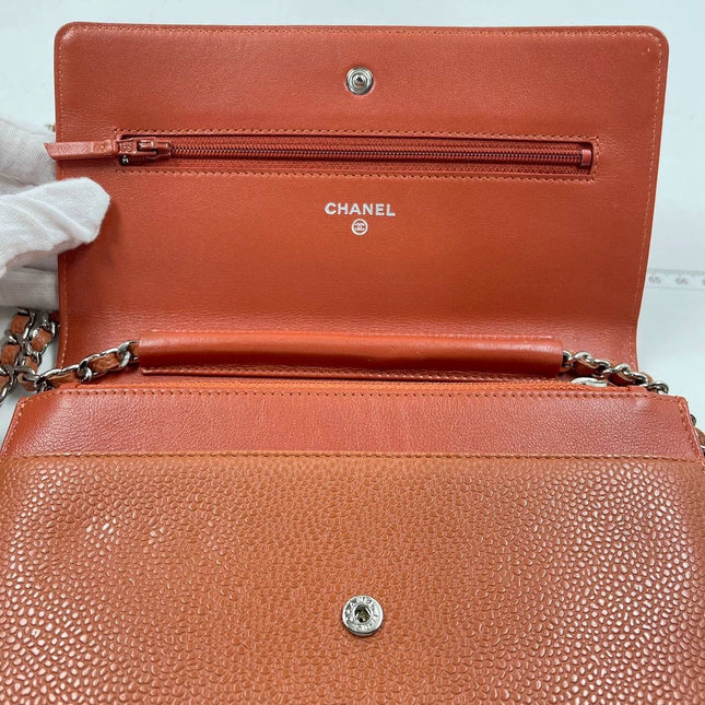 Sold Chanel Wallet on Chain WOC Double CC Orange Caviar Leather