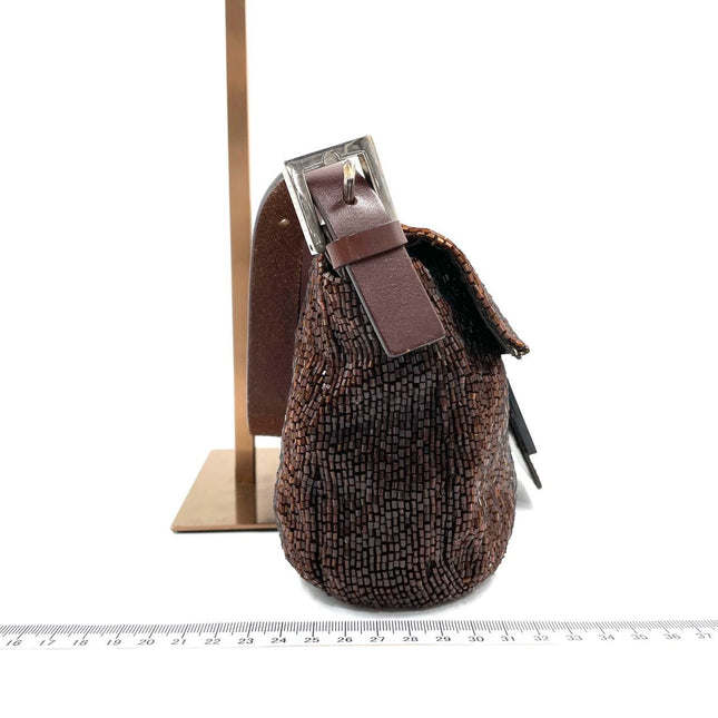 Fendi Baguette Vintage Dark Chocolate Brown Glitter Beads