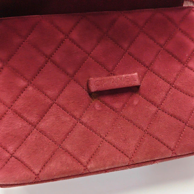 Chanel Vintage Medium Flap Top Handle Bag Burgundy Suede Leather 1997-1999
