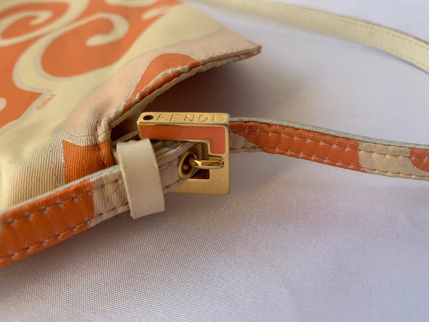 Sold FENDI Baguette Orange Multicolor Silk with Psychedelic prints