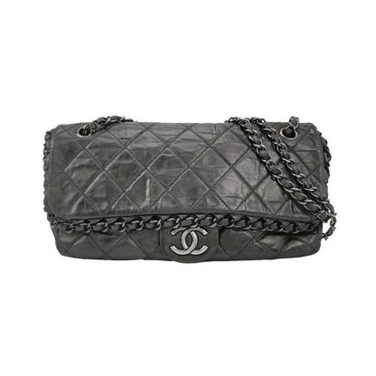 Chanel Chain Me Chain Around Medium Flap Bag Shiny Black Calfskin Leather, 2012-Luxbags