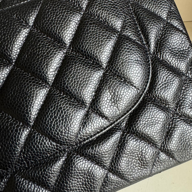 Sold Chanel Classic Flap Jumbo Black Caviar Leather Double Flap with Silver Hardware, 2014
