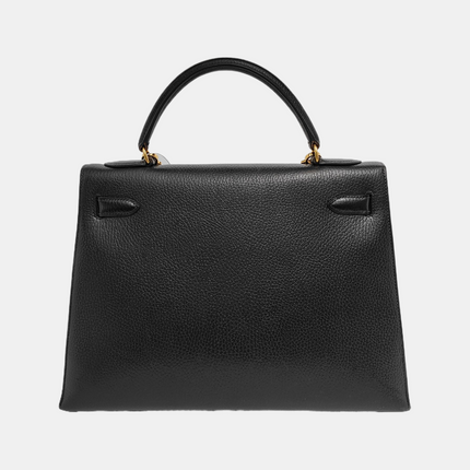Hermes Kelly 32 Sellier Black Clemence Leather Gold Hardware 1995