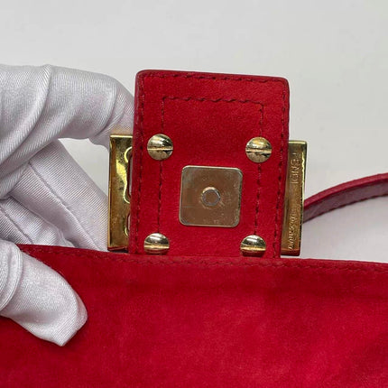 FENDI Baguette Red Crinkled Patent Leather Shoulder Bag