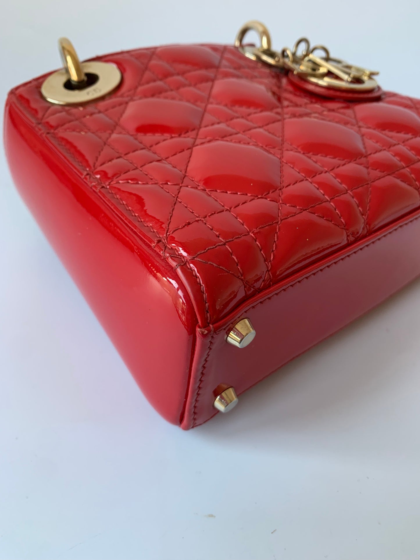 Sold Lady Dior Patent Leather Red Mini handbag with gold hardware