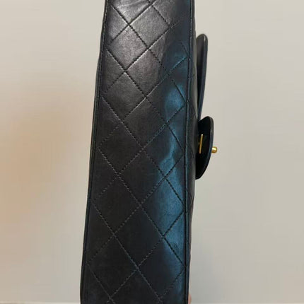 Chanel Classic Flap Vintage Medium Black Lambskin Leather 24k Gold Hardware 1991-94