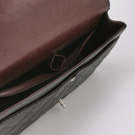 Chanel Classic Flap Maxi Black Caviar Leather Double Flap Sliver Hardware