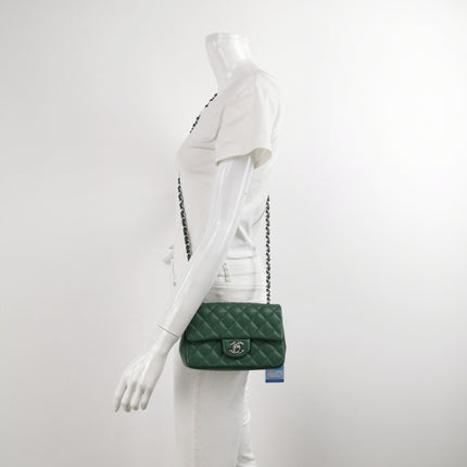 Chanel Classic Flap Mini 2019 Green Lambskin Leather Silver Hardware