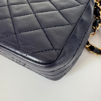 Chanel Vintage Classic Flap Mini Navy Lambskin Mega CC Logo 24k Gold HW, 1989-1991