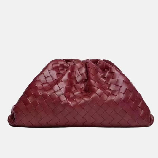 Bottega Veneta Pouch Large Intrecciato Leather Clutch Burgundy-Luxbags