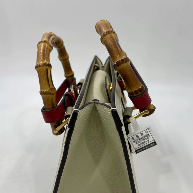 Gucci Diana Small East West Cream White Leather Bag Bamboo Handle with Strap