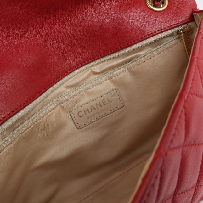 Chanel Seasonal Flap Medium Red Lambskin Leather Valentine Marine Charms