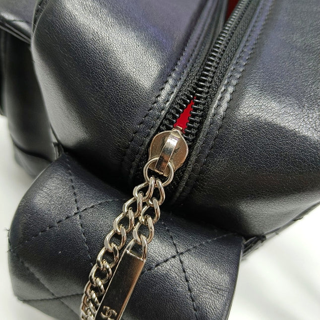 Chanel Cambon Multi-pocket Ligne Reporter Bag Medium Black CC on Black Calfskin Leather