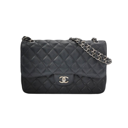 Chanel Classic Flap Jumbo Black Caviar Leather Double Flap Silver Hardware-Luxbags