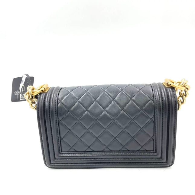 Chanel Le Boy Small Black Lambskin Leather Antiqued Gold Hardware