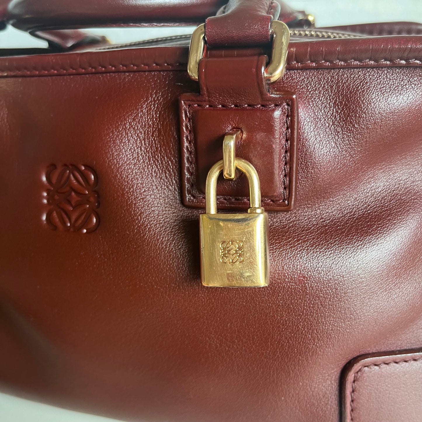 Sold Loewe Amazona 29 in Burgundy Calfskin Leather and Gold-tone Hardware