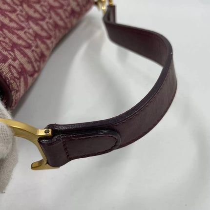 Dior Vintage Double Saddle Burgundy Oblique Monogram Canvas Gold Hardware