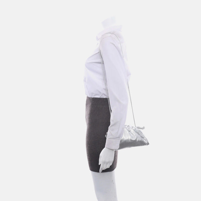 Sold Bottega Veneta Pouch Mini Silver Lambskin Leather Tree Trunk Swirl pattern