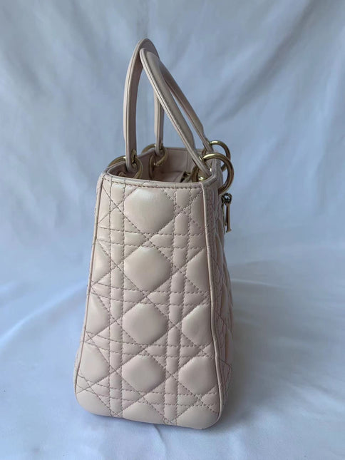 Sold Lady Dior Pink Cannage Leather Medium
