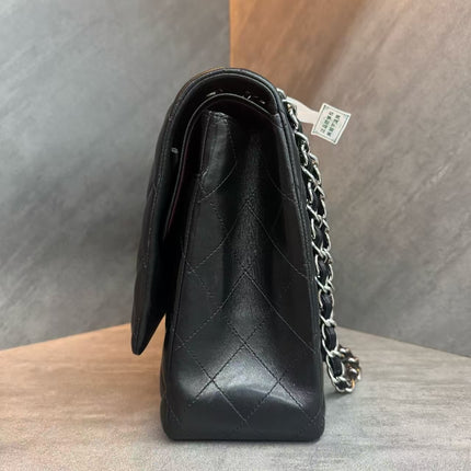 Chanel Classic Flap Maxi Black Lambskin Leather Double Flap Silver Hardware 2012