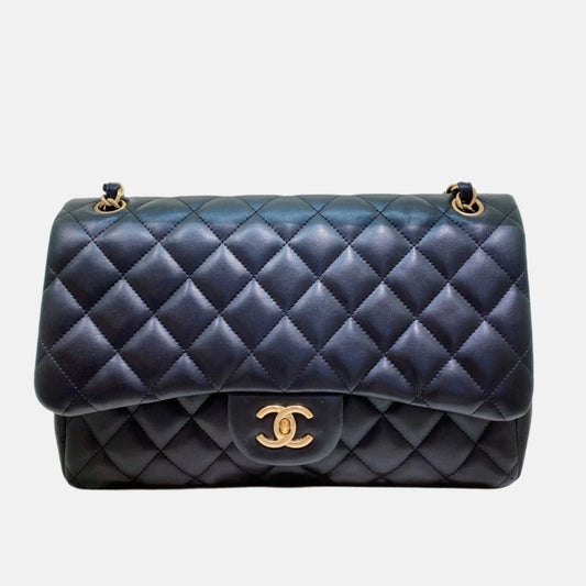 Chanel Classic Flap Jumbo Black Lambskin Leather Double Flap Gold Hardware, 2011-2012-Luxbags