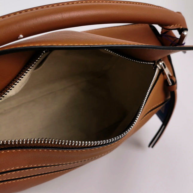 Loewe Puzzle Small Tan Brown Calfskin leather Bag White Logo