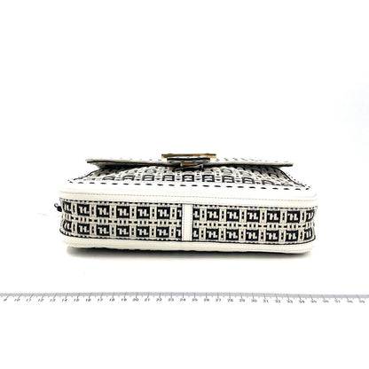 Fendi Baguette Calfskin Leather Weave Black and White Crossbody Bag