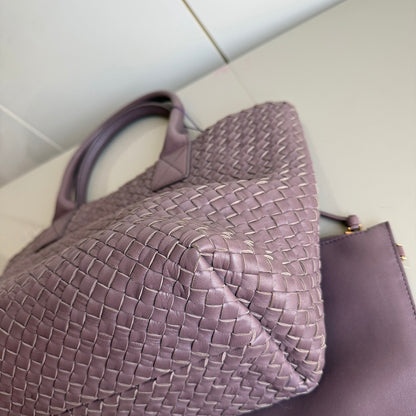 Bottega Veneta Cabat Small Intreccio Leather Tote Bag Dark Lavender Purple