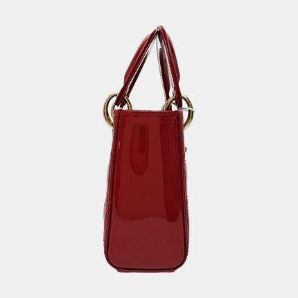 Lady Dior Mini 2021 Red Burgundy Patent Leather Gold Hardware Suede Interior Chain Strap