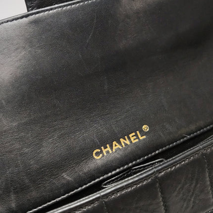 Chanel East West Chocolate Bar Black Leather Gold Hardware Black Interior