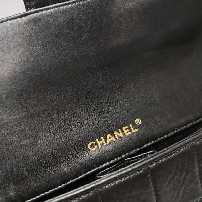 Chanel East West Chocolate Bar Black Leather Gold Hardware Black Interior