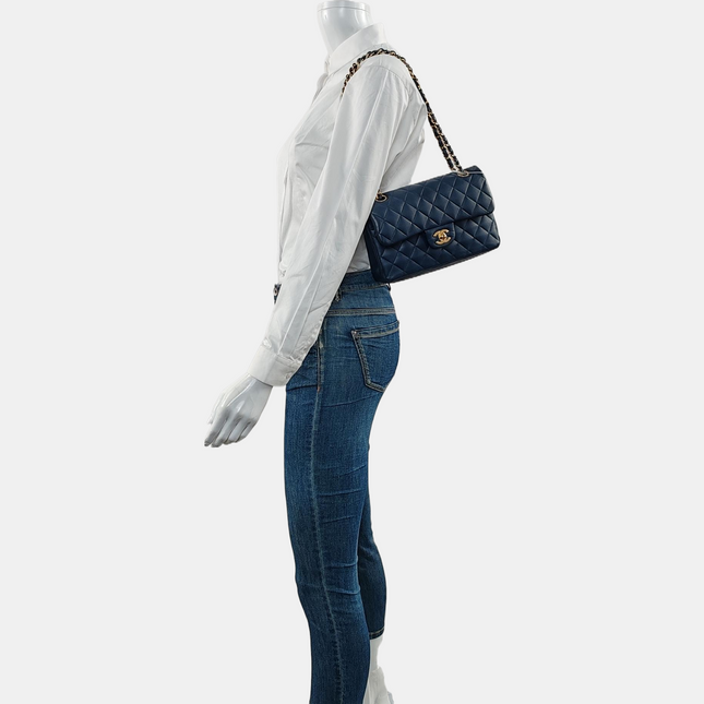 Chanel Classic Flap Small Navy Lambskin Leather Gold Hardware