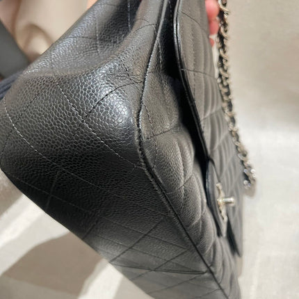 Chanel Classic Flap Jumbo 2012 Black Caviar Leather Double Flap Silver Hardware