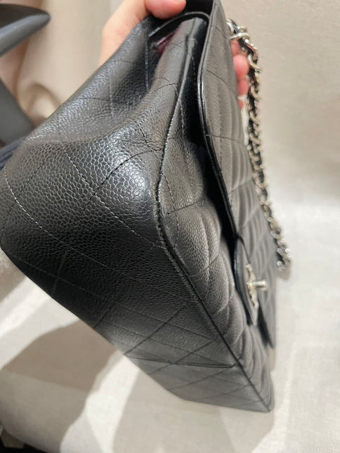 Chanel Classic Flap Jumbo 2012 Black Caviar Leather Double Flap Silver Hardware