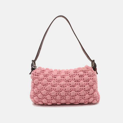 Fendi Baguette Bag Pink Crochet Knit Wool Pompom Shoulder Bag