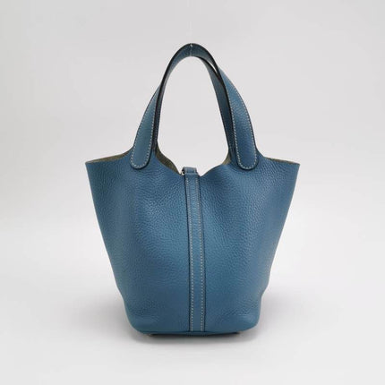 Hermes Picotin 18 Clemence Taurillon Leather Blue Jean 2015