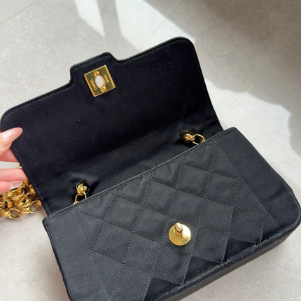 Chanel Diana Flap Bag Mini Black Silk Satin Bijou Chain