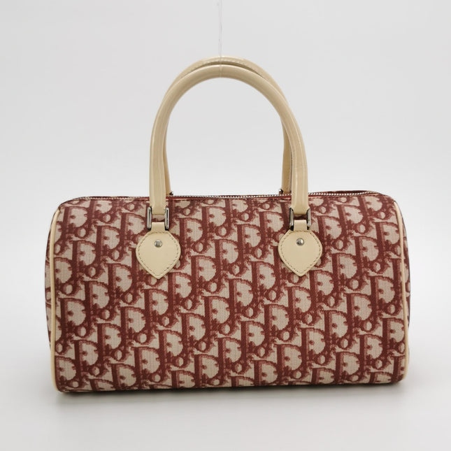 Dior No. 1 Rasta Trotter Bowling Bag Red Oblique Canvas White Patent Leather