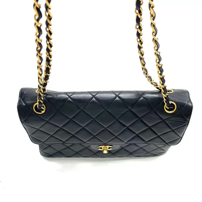 Chanel Jumbo Double Sided Classic Flap Black Lambskin Leather 24k Gold Hardware Handbag